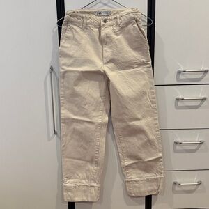 Zara Cream High-Rise Straight Crop Jeans